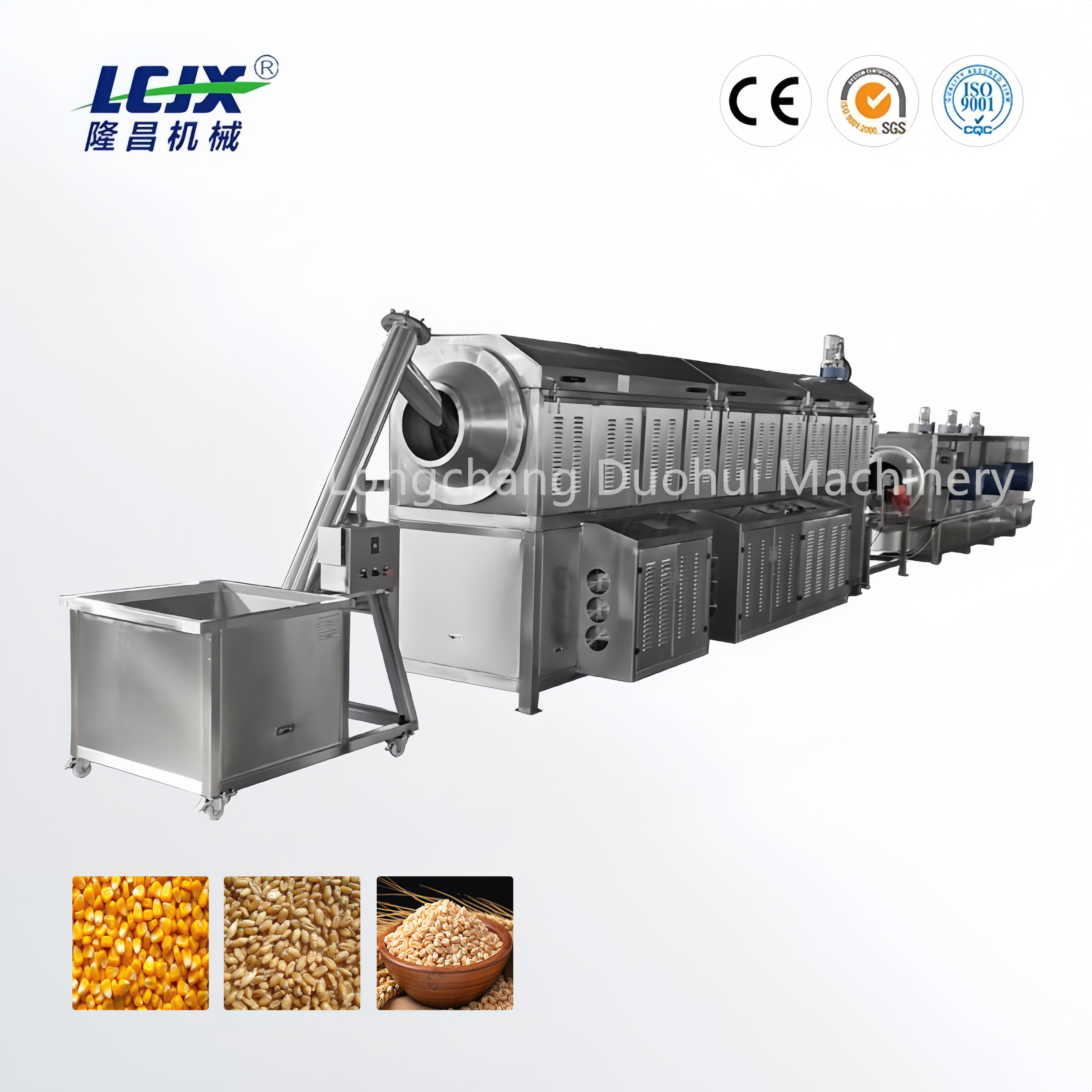 Continuous Rotary Drum Corn Roasting Line Large Output Industrial Roasting Machine